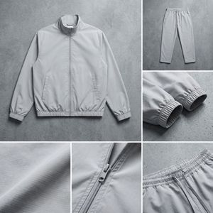 Survêtement léger pour homme en Spandex/Nylon, fermeture éclair intégrale, col montant, couleur unie, style streetwear, tenue décontractée d'hiver, 120g, longueur genou, côtés zippés - Product Image 6