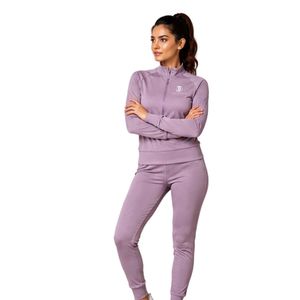 Conjunto Deportivo de Dos Piezas para Mujer, Top Deportivo de Manga Larga con Cierre de Cremallera y Pantalones Jogger Color Lavanda - Product Image 5