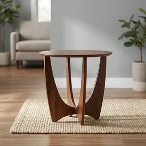 Table d'appoint ronde en bois moderne, design minimaliste, durable, fabriquée à la main, meubles de salon, meubles de maison - Product Image 6