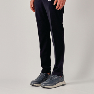 Men Navy Straight Fit Casual <b>Trousers</b> Mid <b>Waist</b> Button Fly Anti-Wrinkle Logo On Right Leg - Product Image 3