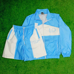 Ensemble de survêtement unisexe color block avec veste à capuche et short à cordon de serrage, respirant, léger, style sportif, idéal pour le printemps - Product Image 3
