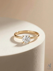 Anillo de Compromiso de Platino y Oro con Moissanita para Mujer, Corte Redondo, Solitario, Anillo de Boda de Cuatro Puntas, Lujoso - Product Image 3