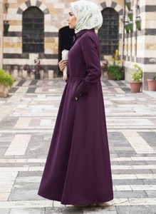 Vestido estilo abaya maxi liso para mujer, de manga larga, con cinturón, modesto, informal, para uso diario. - Product Image 4