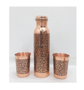 Mejor diseño de botella de agua de cobre de metal único diamante martillado estilo para yoga para agua hirviendo - Product Image 6