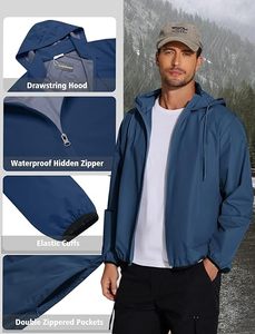 Chaqueta Cortavientos con Capucha para Hombre, Color Azul Marino, con Cierre de Cremallera, Chaqueta Informal Impermeable de Poliéster, Corte Regular, Ropa de Abrigo para Primavera - Product Image 4