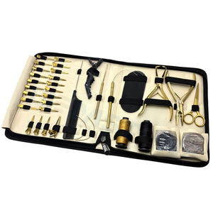 Kit d'outils pour extensions capillaires dorées en acier inoxydable : micro-perles, pinces, aiguilles, crochets, boucles, ciseaux, fils et perles durables et réutilisables - Product Image 1