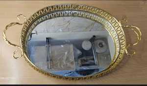 Luxury Modern Gold <b>Mirror</b> <b>Vanity</b> Tray | Decorative Oval Metal Serving Platter Twisted Handles for Wedding Ramadan Birthday - Product Image 3