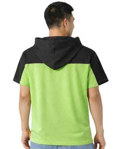 Customized Mens <b>Short</b> <b>Sleeve</b> Hoodie T Shirt Casual Pullover Hooded Top Soft Cotton Summer Wear Lime Green Black Color Streetwear - Product Image 2