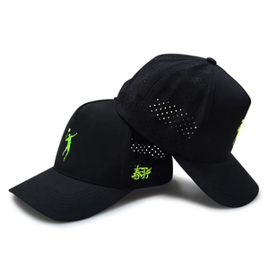 5 Panel Sports Hats Quick Dry Custom Waterproof PVC Patch Front Logo Back Laser Cut Holes Perforated Baseball Hat 100% Polyester - Product Image 5