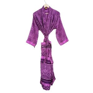 Robe Kimono en Soie Fait Main pour Femme, Col en V, Cordon de Serrage, Décontractée, Printemps/Été/Automne/Hiver, Manches Longues, Patchwork - Product Image 1