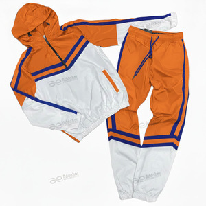 Chándales OEM impermeables con cremallera, chaqueta y pantalones de nailon de retazos, conjuntos de Jogger, chándal de nailon informal a rayas laterales para hombre - Product Image 5