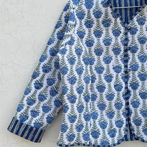 Blazer matelassé en coton imprimé floral pour femme, col en V, manches trois quarts, fermeture boutonnée, vêtement d'extérieur printemps, longueur standard - Product Image 4