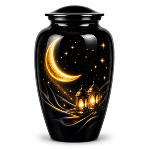 Urne funéraire commémorative de luxe premium en émail, avec autocollant décoratif Lune et Lanterne, pour adultes - Product Image 1
