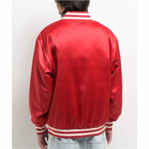 Blouson universitaire en satin polyester brillant coupe-vent 2026 avec patch brodé personnalisé – Blousons bomber en satin pour l'extérieur - Product Image 5
