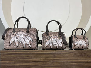 Vintage Fashionable <b>Tooled</b> Cow <b>Leather</b> Large Capacity Duffel Bags Western Style Crossbody Overnight Travel Weekender Handbags - Product Image 5