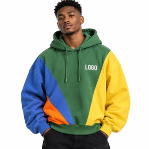 Sweat-shirt streetwear surdimensionné en molleton épais avec logo personnalisé, patchwork color block pour homme, fabriqué sur mesure - Product Image 1