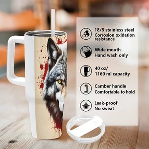 Personalized 40oz Stainless Steel Tumbler With Wolf Design For Home <b>Builder</b> Client Gifts - Product Image 5