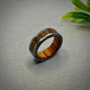 Damascus <b>Ring</b> Whiskey Barrel Wood Wedding Band <b>Men</b> Whiskey Barrel Wood Wedding Band <b>Ring</b> for Husband Anniversary Gift - Product Image 2