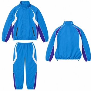 Custom Made Unisex Polyester/Nylon Casual Tracksuit Set Zip-Up <b>Jacket</b> Jogger Pants Solid Pattern Design Windproof Wholesale Rate - Product Image 1
