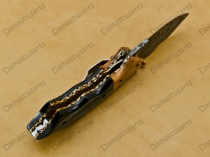 Navaja de Bolsillo Plegable de Acero de Damasco Hecha a Mano, Personalizada, Afilada como una Cuchilla, Multifuncional, para Campismo, Caza, Táctica, con Mango de Madera - Product Image 3