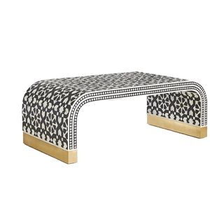 Mesita de Noche con Incrustaciones de Hueso, Mesa Auxiliar con Patrón Irregular, Gabinete Decorativo Hecho a Mano para Dormitorio o Sala de Estar - Product Image 1