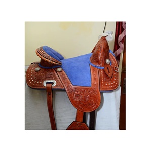 Selle de cheval Western en cuir marron pour barrel racing, avec siège rembourré en daim et motifs floraux gravés à la main, équipement d'équitation - Product Image 2