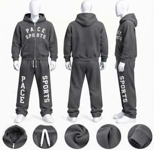 Ensemble de survêtement en molleton épais vert sarcelle pour homme, avec logo personnalisé, sweat à capuche zippé et pantalon de survêtement, vente en gros - Product Image 2