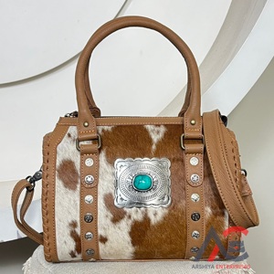 2026 March Expo Western Hair On Cowhide Leather Women Speedy Duffel Bag With Concho Tooled Leather Large Capacity Travel Handbag - Product Image 1