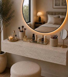 Modern <b>Wall</b> Mount <b>Storage</b> Shelf <b>with</b> Drawer Engineered Wood Top Brass <b>Mirror</b> Included - Product Image 3