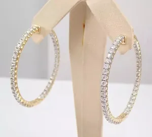 Round Cut Natural Diamond Women's Wedding <b>Large</b> <b>Hoop</b> Earrings 18K Yellow Gold - Product Image 1