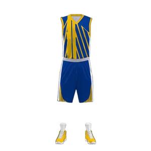 Ensemble de maillot de basket-ball unisexe pour adultes, bleu et jaune, col en V, manches longues, taille élastique, respirant, en polyester, vêtements de sport personnalisés - Product Image 6
