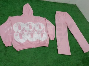 Winter Distressed Embroidered Casual Solid Hooded Sweat Suits Streetwear Flare Hoodie and Tracksuit <b>Set</b> 100% Cotton Lightweight - Product Image 6
