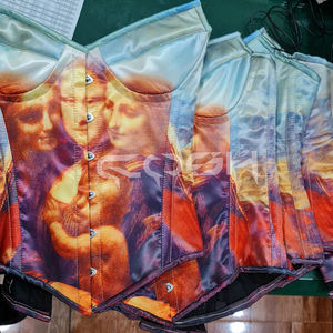 Corsé vintage Mona Lisa sublimado con varillas de acero y diseño overbust - Product Image 3