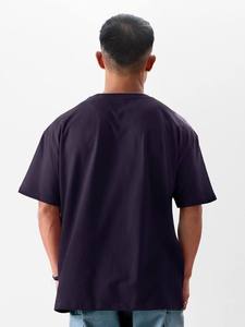 T-shirt en coton tricoté à manches courtes pour homme, coupe classique, col rond, couleur violet foncé, 100% coton, tee-shirt basique - Product Image 6