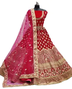 Bruids Zware Lehnga Choli Indiase Stijl Nieuwste Ontwerp Lehenga Choli Lage Prijs Multi-Work Lehenga Choli Fluwelen Lehenga Jurk 20