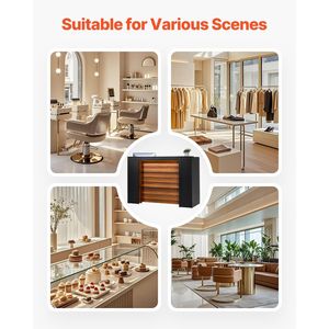 โต๊ะต้อนรับสำนักงานทรงสี่เหลี่ยมขนาด62นิ้วเคาน์เตอร์ขายปลีกด้านหน้ามีไฟ LED สีน้ำตาลดำสำหรับล็อบบี้ร้านเสริมสวย - Product Image 6