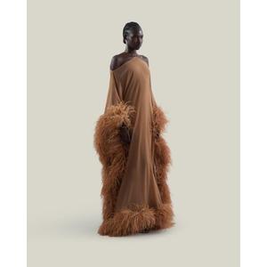 Robe de soirée élégante en coton, col en V, taille basse, longueur cheville, coupe trapèze, couleur unie, respirante et écologique - Product Image 1