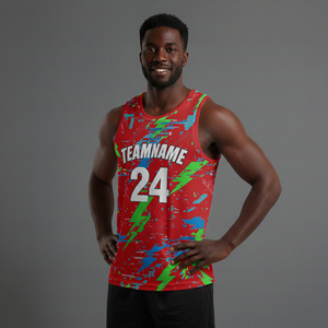 Nouveau Maillot de Basketball Sublimé pour Homme 2026 – Motif Rouge, Vert, Bleu, Nom d'Équipe 01, Sans Manches, Anti-Transpiration, Coupe Athlétique - Product Image 2