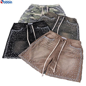 Pantalones Cortos Vaqueros Acampanados con Pedrería para Hombre, Personalizados, de Alta Calidad, Estilo Urbano, con Parches Bordados Desgastados - Product Image 1