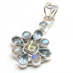 Topacio azul, plata de ley 925, piedra natural, colgante multicolor, joyería de plata para mujer, colgante de regalo de boda - Product Image 2