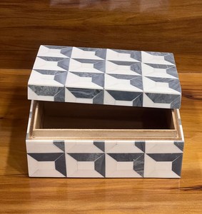 Handcrafted Grey & White Natural Crafts Bone Inlay Jewelry <b>Box</b> – Boho Geometric Decorative Storage <b>Box</b>, Keepsake & <b>Trinket</b> <b>Box</b> - Product Image 3