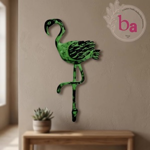 Porte-manteau mural en métal fait main Ba, design flamant rose vert, nouveauté, crochet unique - Product Image 1