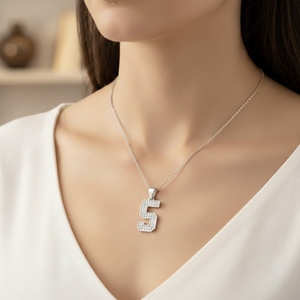 Diamtrendz Lucky Number 5 <b>Pendant</b> Chain 925 Silver Rhodium Hiphop Cubic Zirconia Diamond 10K 14K 18K <b>Solid</b> <b>Gold</b> Option Available - Product Image 3