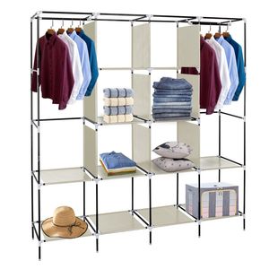 Armadio Portatile Beige da 67 Pollici con 12 Ripiani e 4 Tasche Laterali per la Conservazione dei Vestiti - Product Image 3