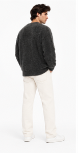 Pull en mohair unisexe coupe oversize, en laine brossée rayée, avec logo personnalisé, conception OEM/ODM, tricoté à la main, col rond, duveteux, pour l'hiver - Product Image 6