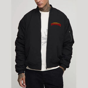 Custom Logo <b>Men's</b> Black <b>Bomber</b> <b>Jacket</b> Embroidered Logo Front Zipper Closure Casual Autumn Wear Regular Fit - Product Image 1