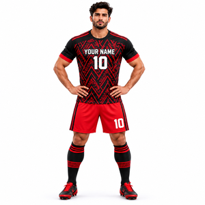 Uniformes de Fútbol Negros y Rojos al por Mayor, Camisetas de Fútbol Personalizadas para Clubes y Equipos Deportivos - Product Image 1