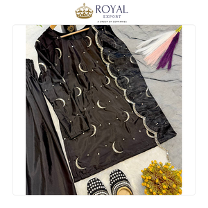 Traje Farshi de Seda Crepé Natural, Estilo Clásico, Elegante y Tradicional, Hecho en India, en Venta - Product Image 6