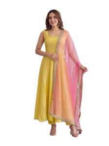 Vestido Salwar Kameez Anarkali de Seda con Bordado, Traje Tradicional Indio para Bodas y Fiestas, Largo hasta el Suelo, para Todas las Temporadas - Product Image 3