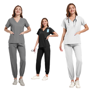 Tenues d'infirmière unisexes à col en V, ensembles de blouses et pantalons extensibles 4 directions en polyester et élasthanne, tricotés, pour usage hospitalier, avec détection d'aiguilles - Product Image 4